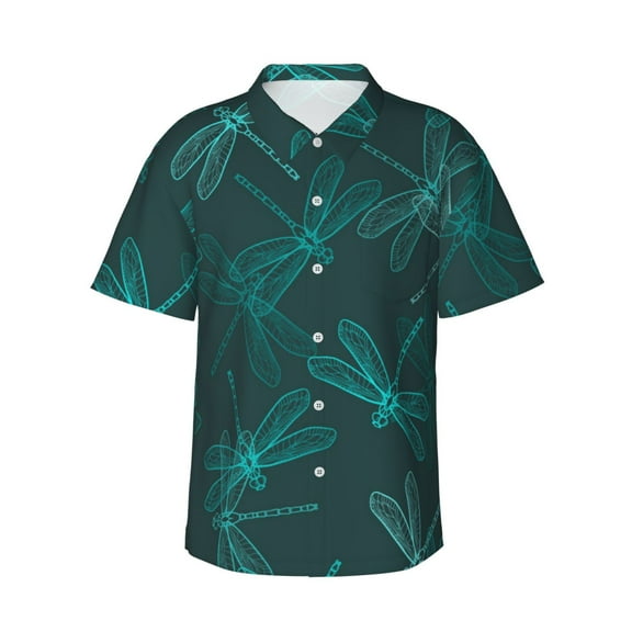 Dragonfly Seamless Mode Hawaiian Shirts For Men, Summer Short-Sleeve Relaxed-Fit Button-Down Shirts Xx-Large