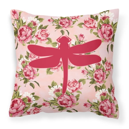 Dragonfly Shabby Chic Pink Roses Fabric Decorative Pillow