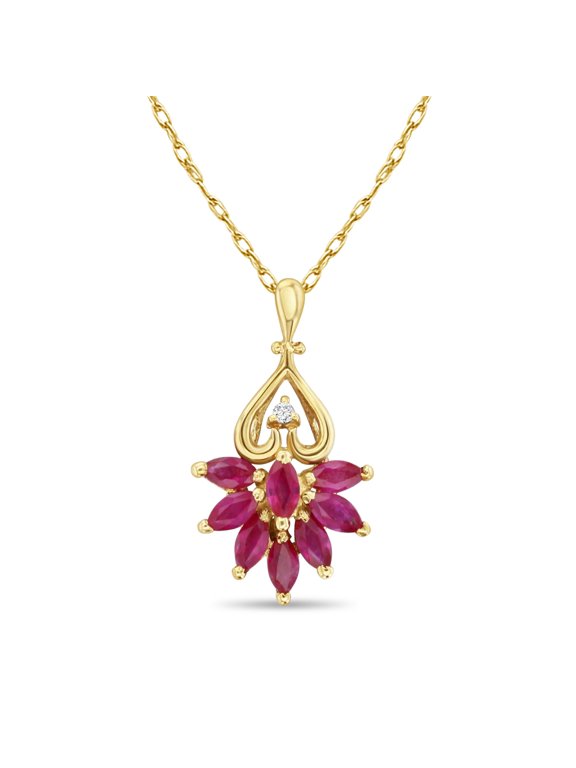 Dragonfly Shaped Ruby Pendant with Diamond Accent - 14K Yellow Gold - No Chain