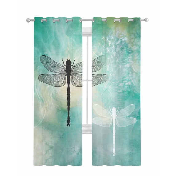 Dragonfly Sheer Curtains 84 Inch Length 2 Panels Set for Living Room/Bedroom, Modern Abstract Gradient Teal Green Kitchen Curtains Grommet Semi-Sheer Curtains Drapes Voile Window Treatments 52"x84"x2