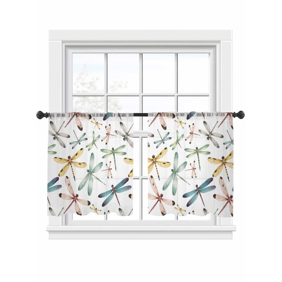 Dragonfly Sheer Curtains for Living Room Bedroom, Watercolor Colorful Wings Flying Light Filtering Sheer Curtain Rod Pocket Voile Window Treaments Drapes, 52 x 54 Inches