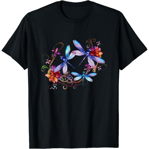 Dragonfly Shirts For Women Chakra Color Flower Dragonflies T-Shirt