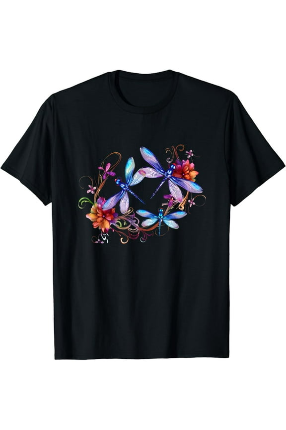 Dragonfly Shirts For Women Chakra Color Flower Dragonflies T-Shirt