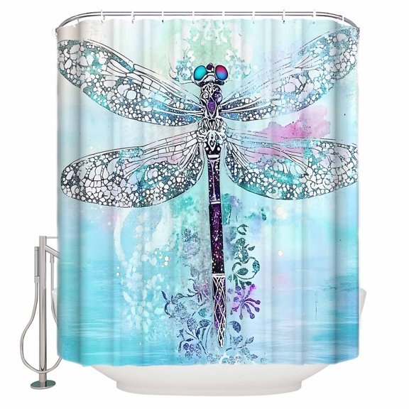 Dragonfly Shower Curtain, 36" x 72", Watercolor Dragonfly Wings Waterproof Bathroom Curtain Washable Shower Curtain Set with 12 Hooks