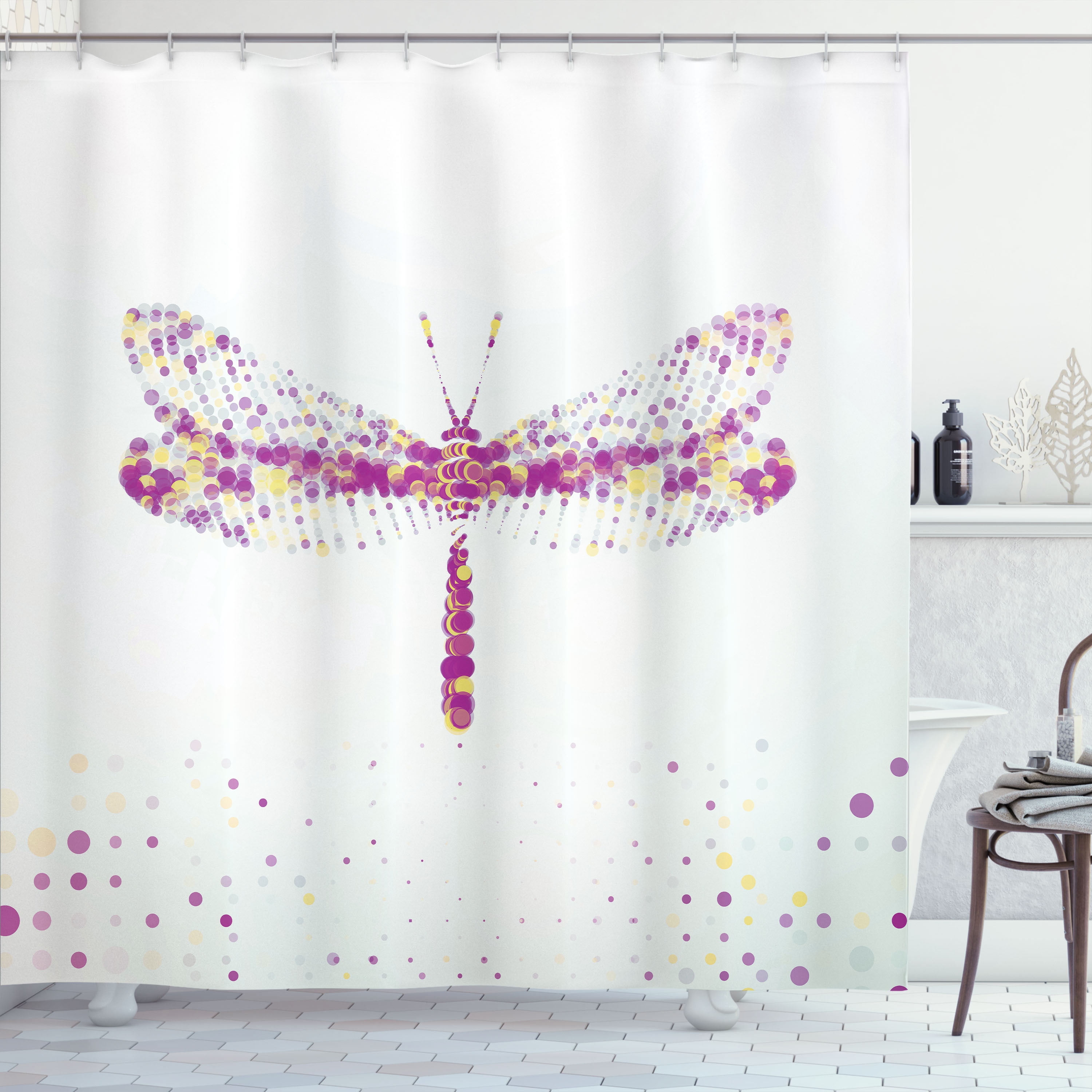 Dragonfly Shower Curtain, Futuristic Featured Dragonfly with Spot Effects Properties Winged