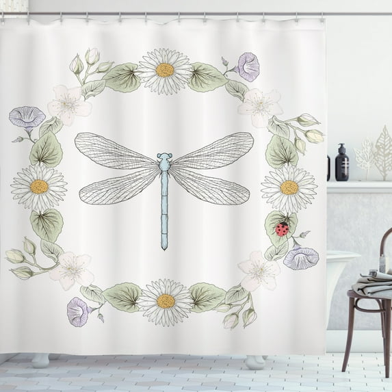 Ambesonne Retro Shower Curtain, Farm Life Theme Dragonfly, 69"Wx70"L, Lilac Green