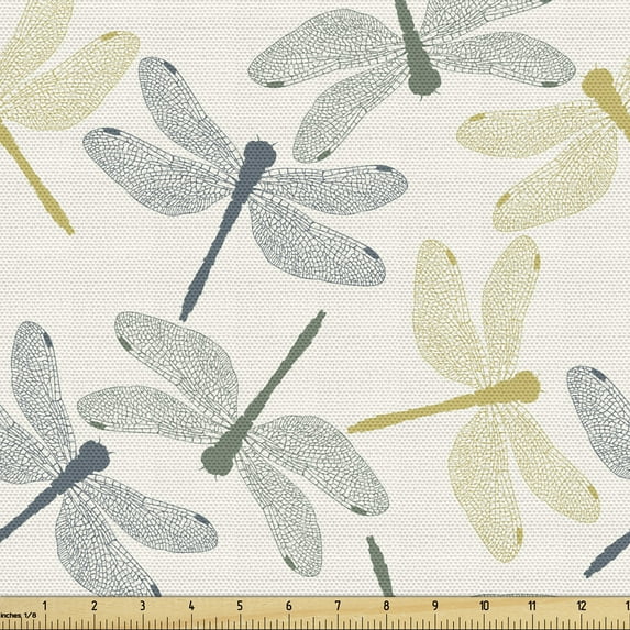 Ambesonne Dragonfly Fabric by the Yard Upholstery, Exotic Wildlife Fauna, 2 Yards, Reseda Green Mustard