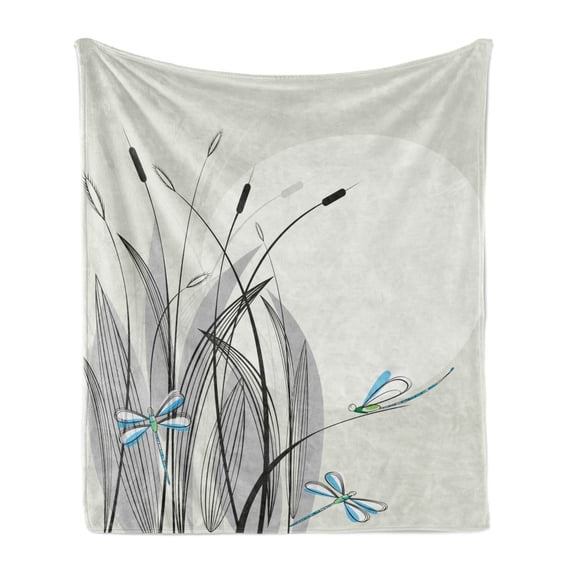 Dragonfly Soft Flannel Fleece Blanket, Dragonflies on Flowers and Branches Flourishing Nature Spring Time Predator Print, Cozy Plush for Indoor and Outdoor Use, 70" x 90", Multicolor, by Ambesonne
