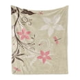 thumbnail image 1 of Dragonfly Soft Flannel Fleece Blanket, Floral Background with Dragonflies and Spiral Fashioned Foliage Bud Elements Print, Cozy Plush for Indoor and Outdoor Use, 70" x 90", Brown Tan, by Ambesonne, 1 of 5