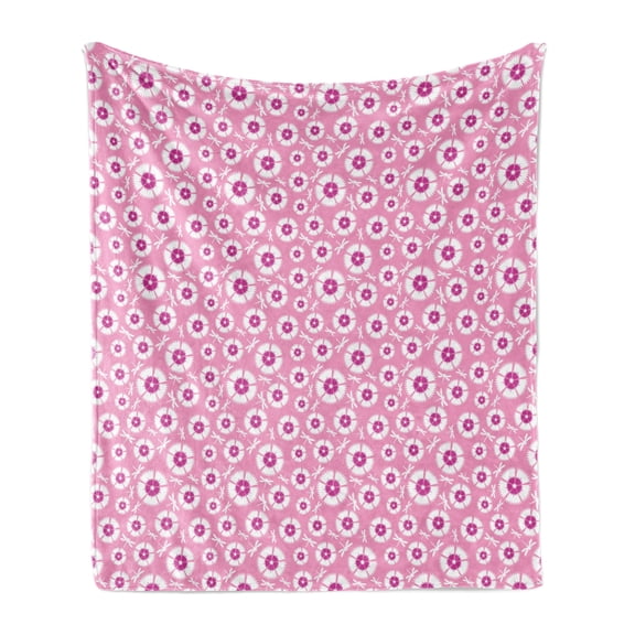 Dragonfly Soft Flannel Fleece Throw Blanket, Bugs with Wings Silhouettes with Petals on Pastel Background, Cozy Plush for Indoor and Outdoor Use, 50" x 70", Pale Pink Purple, by Ambesonne