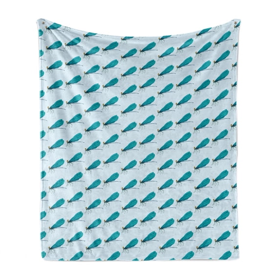 Dragonfly Soft Flannel Fleece Throw Blanket, Continuous Pattern Watercolor Insect, Cozy Plush for Indoor and Outdoor Use, 50" x 70", Baby Blue Dark Seafoam, by Ambesonne