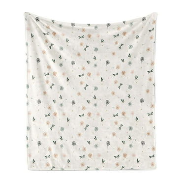 Dragonfly Soft Flannel Fleece Throw Blanket, Flyaway Dandelions Spring Bugs on Champagne Color Background Hand Drawn Nature, Cozy Plush for Indoor and Outdoor Use, 50" x 60", Multicolor, by Ambesonne