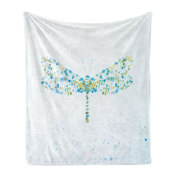 Dragonfly Soft Flannel Fleece Throw Blanket, Macro Futuristic Digital Winged Bug Made Spots and Dots Insect, Cozy Plush for Indoor and Outdoor Use, 50" x 60", Blue Green, by Ambesonne