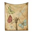 thumbnail image 1 of Dragonfly Soft Flannel Fleece Throw Blanket, Retro Style Butterflies with Flower Petals and Grunge Effects Artwork, Cozy Plush for Indoor and Outdoor Use, 50" x 60", Sand Brown Caramel, by Ambesonne, 1 of 6