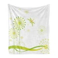 thumbnail image 1 of Dragonfly Soft Flannel Fleece Throw Blanket, Spring Theme with Dandelion Flowers Happiness Hope Summer Design, Cozy Plush for Indoor and Outdoor Use, 50" x 60", Lime and Apple Green, by Ambesonne, 1 of 6