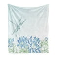 thumbnail image 1 of Dragonfly Soft Flannel Fleece Throw Blanket, Waterlilies Flowers and Dragonflies Simplistic Design Eco Nature Theme Artwork, Cozy Plush for Indoor and Outdoor Use, 60" x 80", Blue Green, by Ambesonne, 1 of 5
