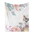 thumbnail image 1 of Dragonfly Soft Flannel Fleece Throw Blanket, Wildflowers Hibiscus Blooms Herbs Fern Antique Botanical Theme Design, Cozy Plush for Indoor and Outdoor Use, 60" x 80", Multicolor, by Ambesonne, 1 of 5