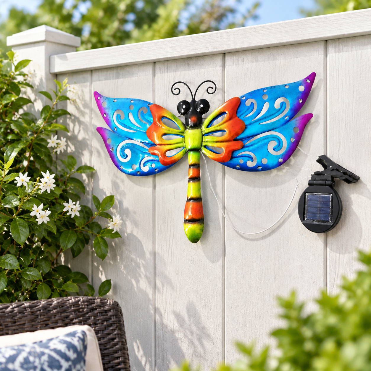 Dragonfly Solar LED Metal Outdoor Wall Art Garden Decor Pendant, 14.37 ...