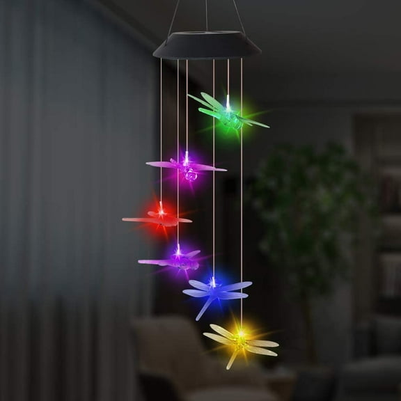 Dragonfly Solar Light, Epicgadget Dragonfly Wind Chime Color Changing Outdoor Solar Garden Decorative Lights for Walkway Pathway Backyard Christmas Decoration Parties (Clear Dragonfly)
