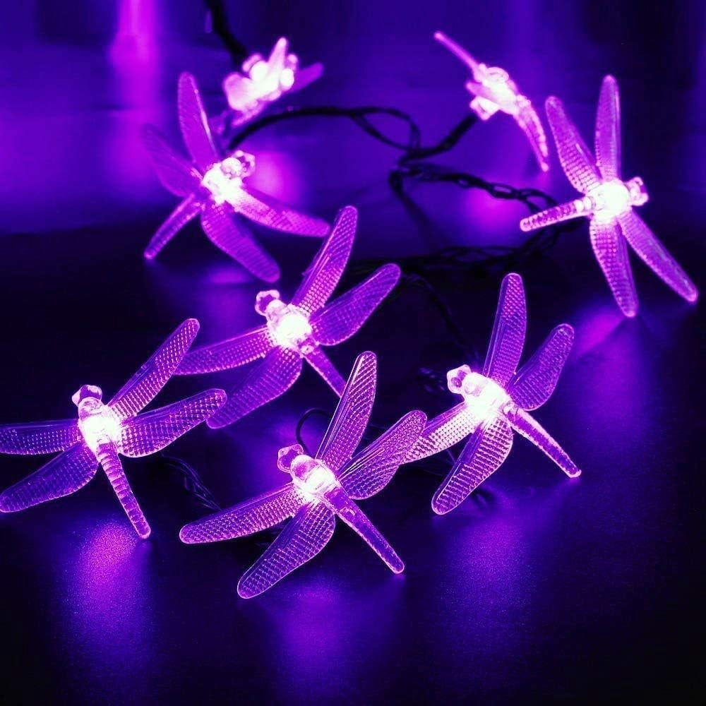 Dragonfly Solar String Lights Outdoor, 20ft 30 LED Waterproof Fairy Lights Decorative Lighting for Indoor/Outdoor Home Garden Lawn Fence Patio Party and Holiday Decorations