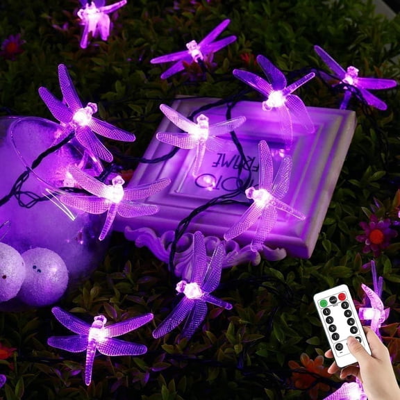 Dragonfly Solar String Lights Outdoor with Remote- 7M 50 LED Waterproof Fairy Lights 8 Modes. Wireless Remote Control Solar Powered Decorative Lighting for Garden- Patio- Party- Fence.