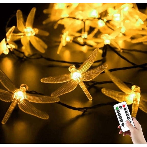 Dragonfly Solar String Lights Outdoor with Remote, 7M 50 LED Waterproof Fairy Lights 8 Modes. Wireless Remote Control Solar Powered Decorative Lighting for Garden, Patio, Party, Fence