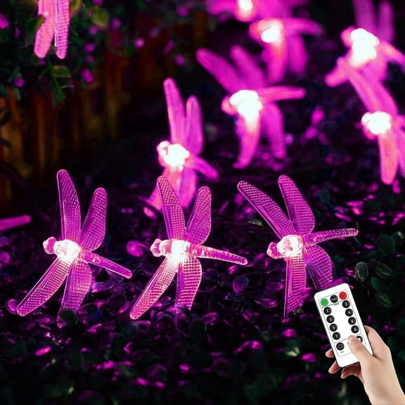 Dragonfly Solar String Lights Outdoor with Remote, 9.5M 50 LED Waterproof Fairy Lights 8 Modes. Wireless Remote Control Solar Powered Decorative Lighting for Garden, Patio, Party, Fence