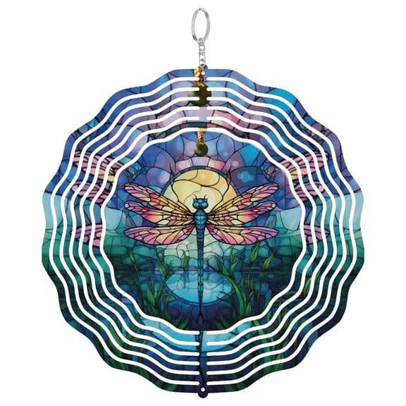 Dragonfly Stained Glass 3D Wind Spinner Kinetic Hanging Garden Decor Stainless Steel