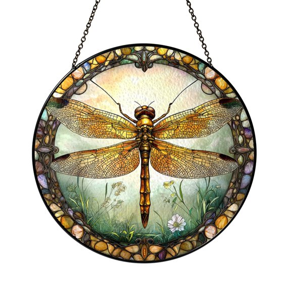 Dragonfly Stained Glass Style Suncatcher – Nature Window Hanging