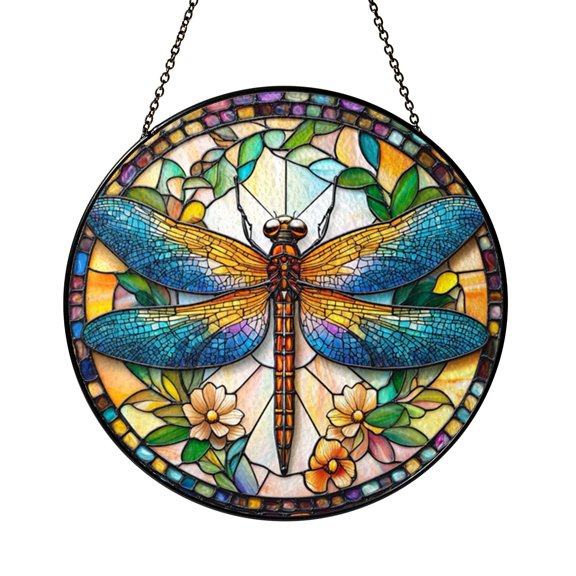 Dragonfly Stained Glass Style Window Hanging Home Decor Art