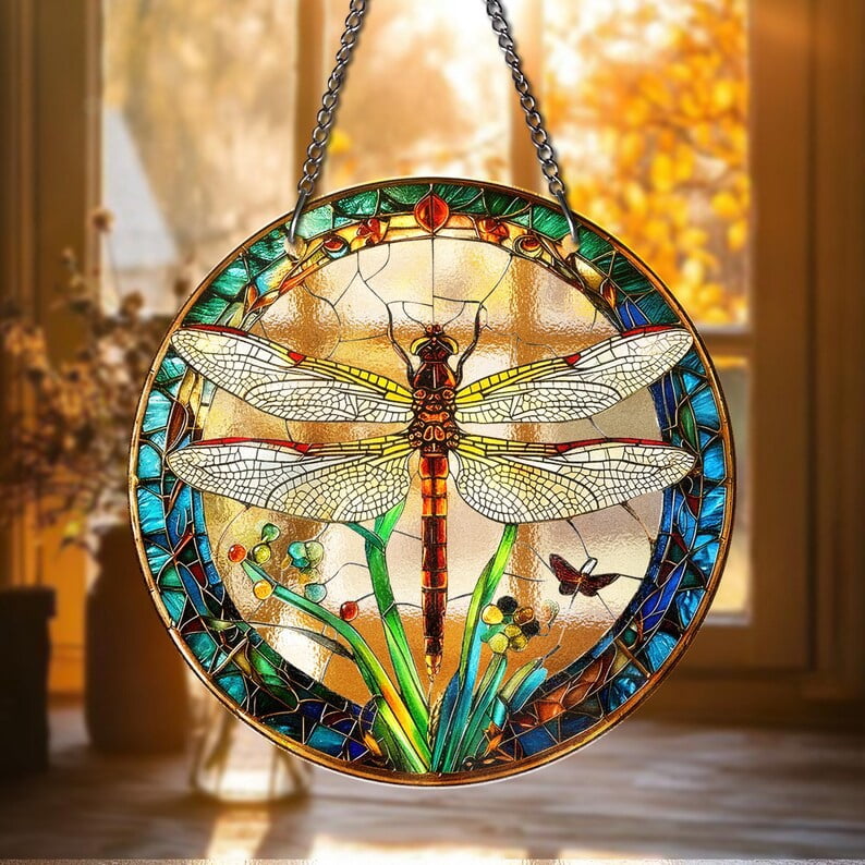 Dragonfly Stained Glass Suncatcher Handmade Insect Window Hanging