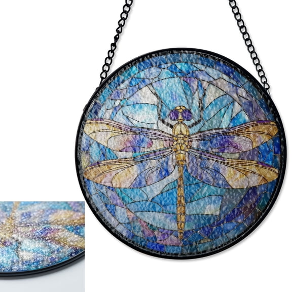 Dragonfly Stained Glass Suncatcher, Insect Round Window Wall Art
