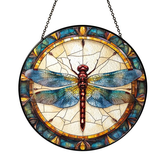 Dragonfly Stained Glass Suncatcher, Vibrant Insect Inspired Window Decor for Nature Loving Homes