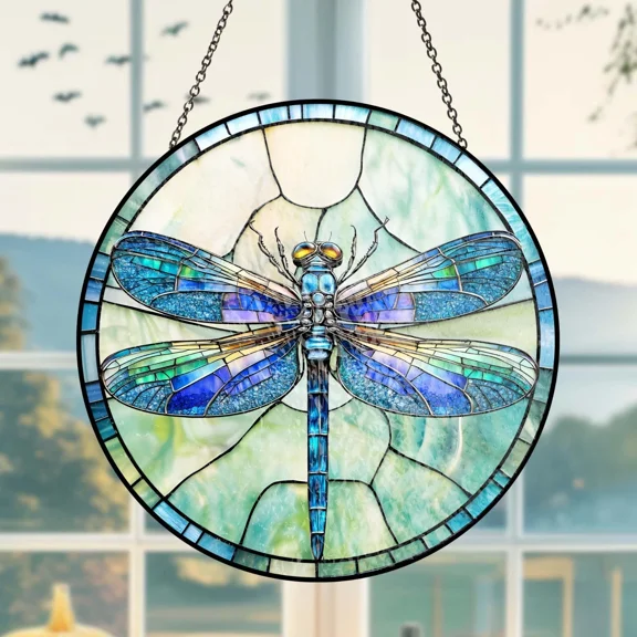 Dragonfly Stained Glass Suncatcher Window Hanging Handmade Home Decor