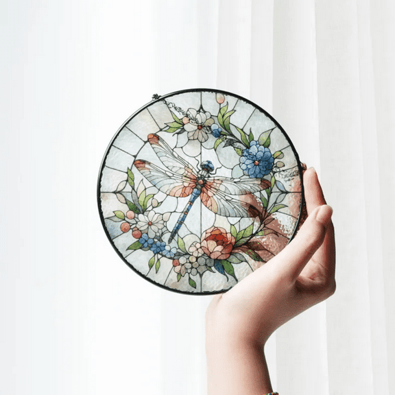 Dragonfly Stained Glass Suncatcher, Window Hanging Home Decor Gift