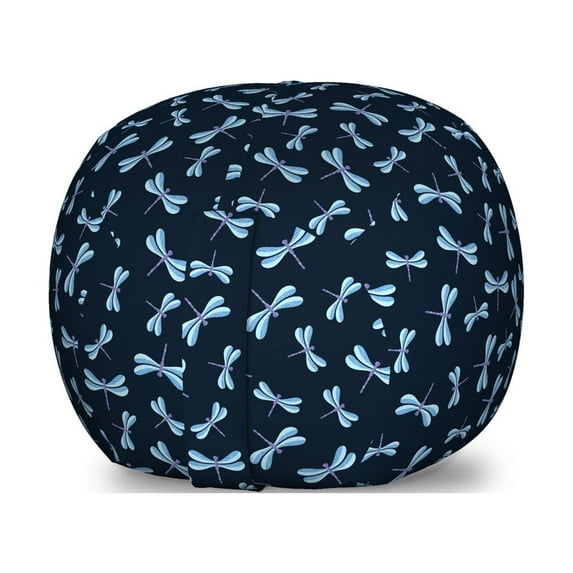Dragonfly Storage Toy Bag Chair, Cold Toned Continuous Pattern of Nature Insect Minimalist Style Pastel Wings, Stuffed Animal Organizer Washable Bag, Large Size, Night Blue, by Ambesonne