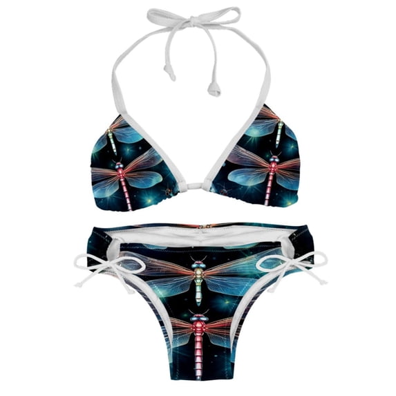 Dragonfly Stylish Bikini Set with Detachable Sponge & Adjustable Strap, 2-Pack One-Piece Swimsuits for All Scenes