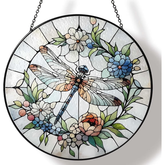 Dragonfly Sun Catcher 6.3'' Dragonfly Gifts for Women Stained Glass Window Sun Catchers Indoor Window Wall Decor SunCatcher Decoration for Garden Housewarming Gifts