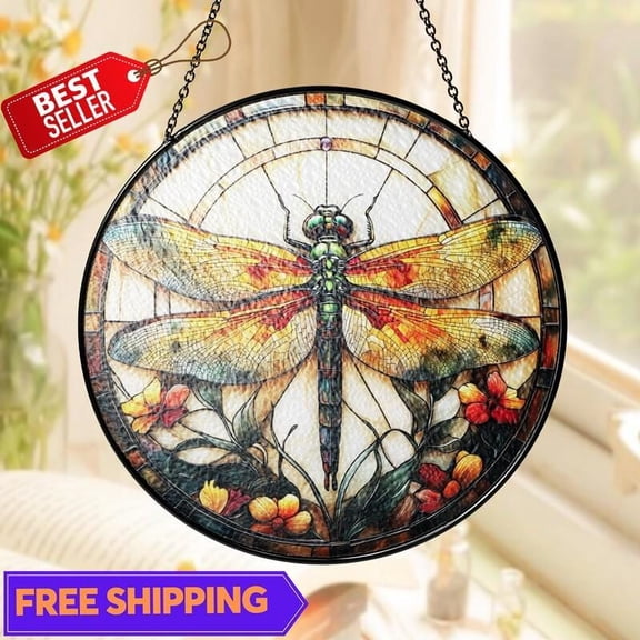 Dragonfly Suncatcher, Glass-Effect Window Hanging Decor