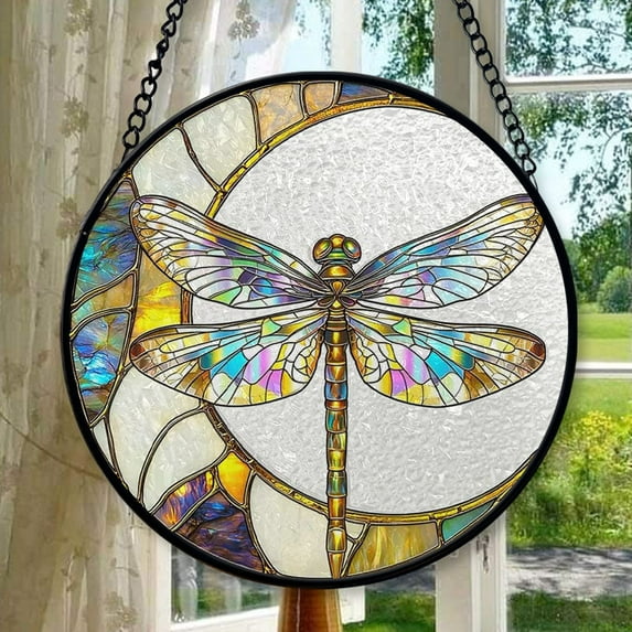 Dragonfly Suncatcher Stained Glass Window Hanging Decor - Vibrant Nature-Inspired Sun Catchers for Indoor Windows, Garden or Living Room, Unique Gift for Women, Housewarming & New