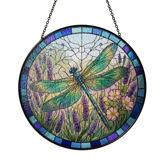 Dragonfly Suncatcher Stained Glass Window Hanging, Purple Lavender Dragonfly Decor, Boho Home Decor Gift for Her