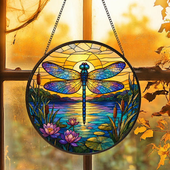 Dragonfly Suncatcher Window Hanging Acrylic Stained Glass Gift for Mom or Dad