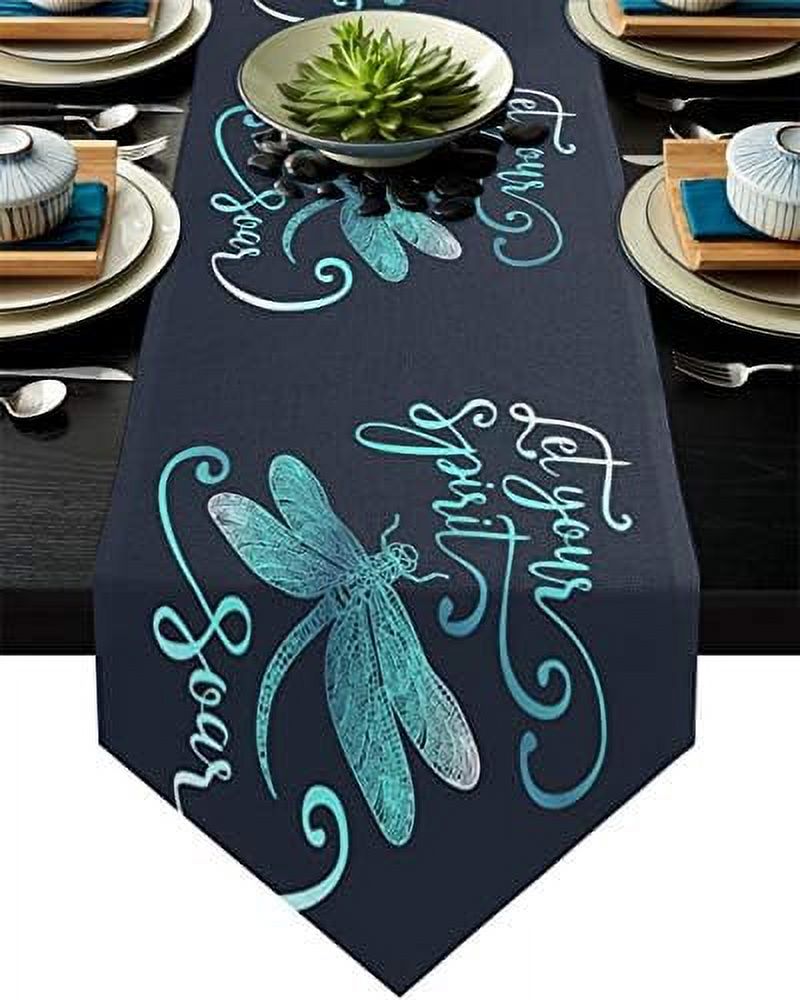 Dragonfly Table RunnerCotton LinenLong 108 Inches Dresser Scarves Farmhouse Table Runner for