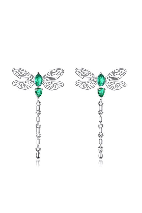 Dragonfly Threader Earrings Sterling Silver Drop Pull Through Threader Chain Earrings for Women