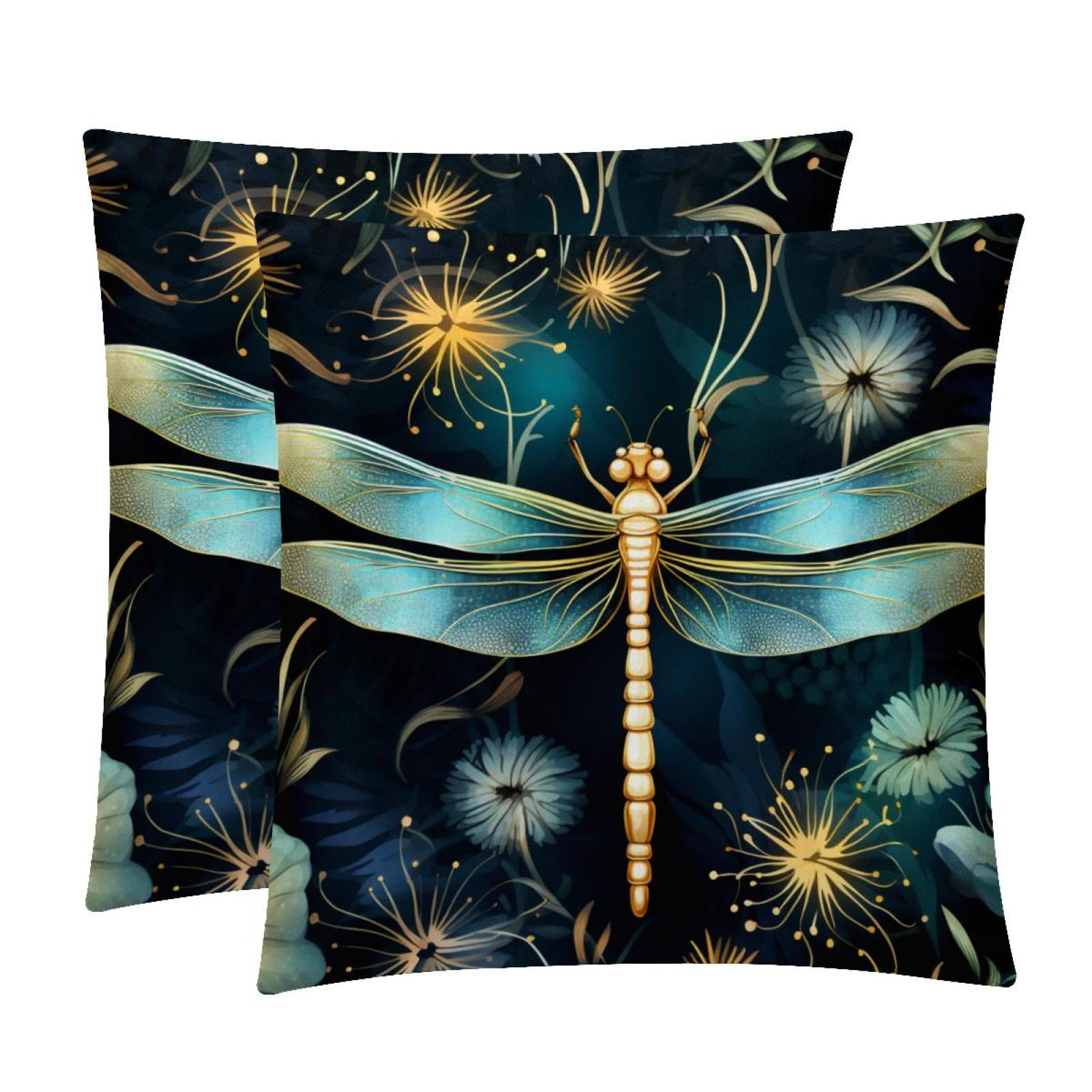 Dragonfly Throw Pillow Covers Set of 2 16x16, 18x18, 20x20 Inches
