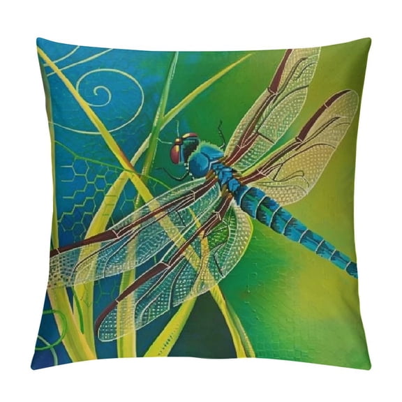 Dragonfly Throw Pillow Cushion Cover, Butterfly Like Flying Bug on Grunge Vintage Style Backdrop Image, Decorative Square Accent Pillow Case,