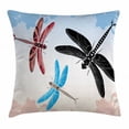 thumbnail image 1 of Dragonfly Throw Pillow Cushion Cover, Exotic Dragonflies Flying in Cloud Sky Animal Wing Nature Illustration, Decorative Square Accent Pillow Case, 18 X 18 Inches, Black Blue Pale Pink, by Ambesonne, 1 of 2