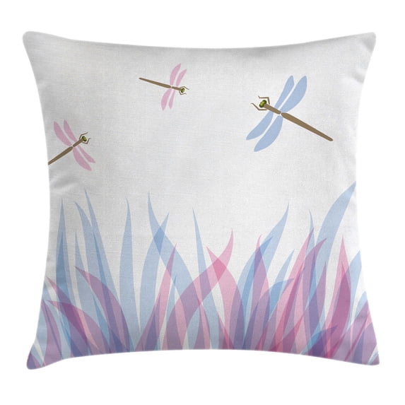 Dragonfly Throw Pillow Cushion Cover, Nature Themed Colorful Birds Like Bugs Flies on Flame Abstract Image, Decorative Square Accent Pillow Case, 16 X 16 Inches, Violet Pink and Blue, by Ambesonne