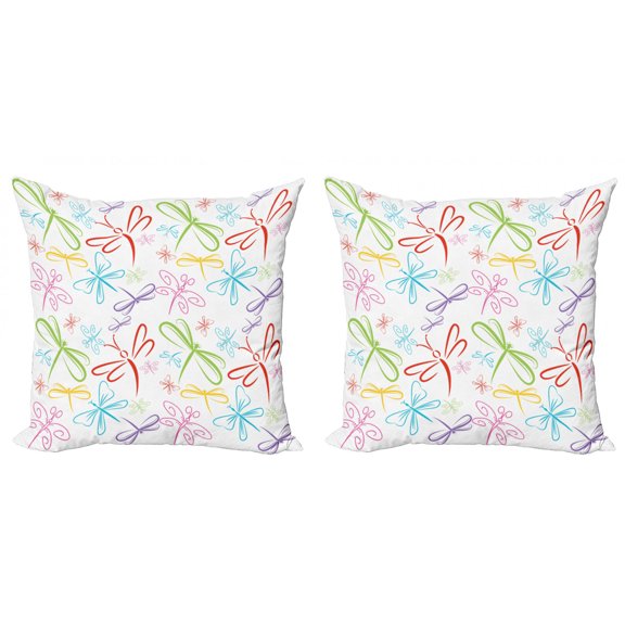 Ambesonne Dragonfly Throw Pillow Cover 2 Pack, Insects Wings, 20", Multicolor