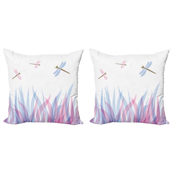 Ambesonne Abstract Throw Pillow Cover 2 Pack, Dragoflies on, 18", Violet Pink and Blue